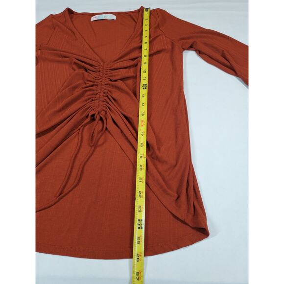 Free People Women Top XS Ruched Gathered Front Long sleeve Cropped Rust Ruched - Picture 9 of 10
